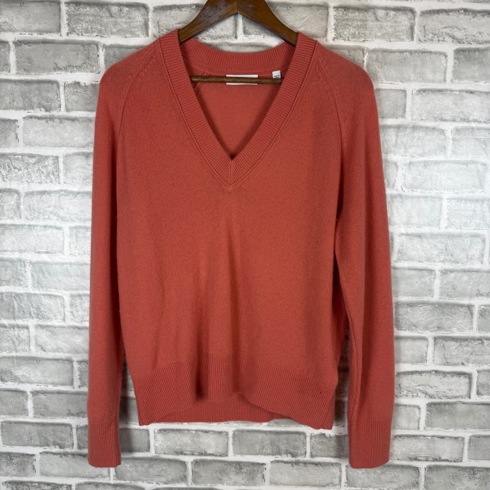 Equipment Femme Coral Orange 100% Cashmere V-Neck Sweater Small Raglan Sleeve